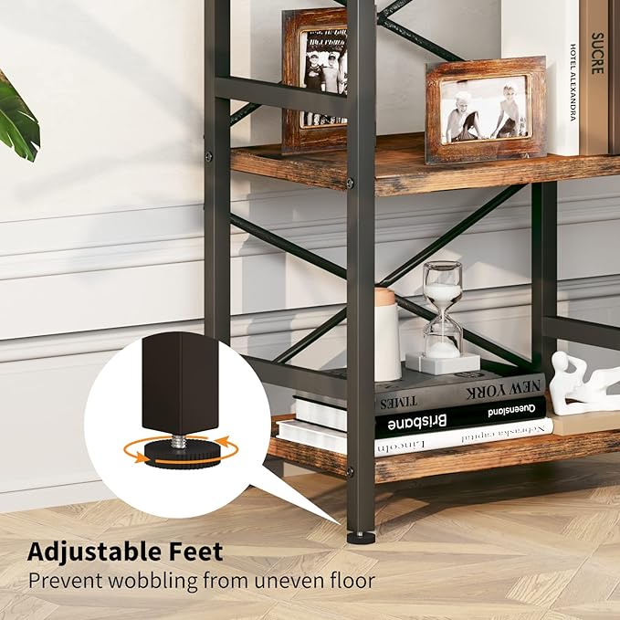 Homeiju Bookshelf, 3 Tier Industrial Bookcase, Metal Small Bookcase, Rustic - Image 6