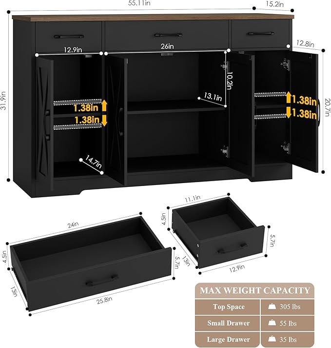 HOSTACK Buffet Sideboard Cabinet - Image 3