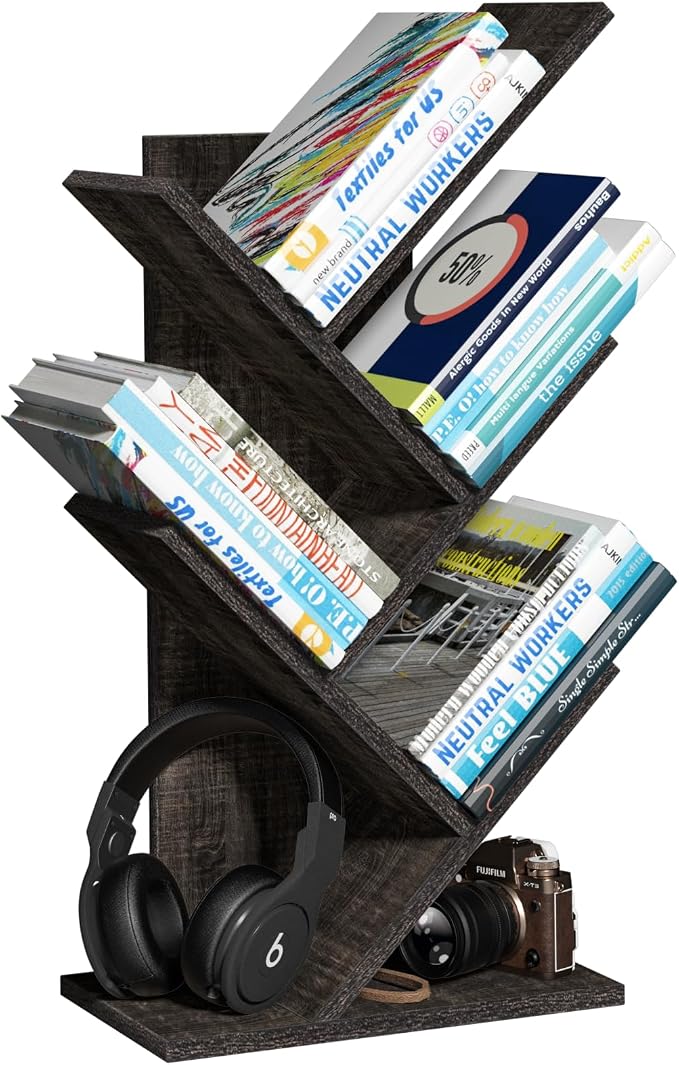 SHEEPAM 5 Tier Tree Book Shelf, Small Desktop Bookshelf by SHEEPAM
