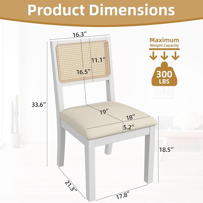 Westice Rattan Dining Chairs Set of 4, Farmhouse Natural Dining Room Chairs - Image 3
