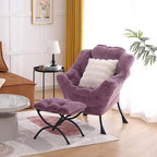 Lazy Chair with Ottoman, Large Purple Accent Chair with Ottoman and FA Throw by HomeEastllyHome