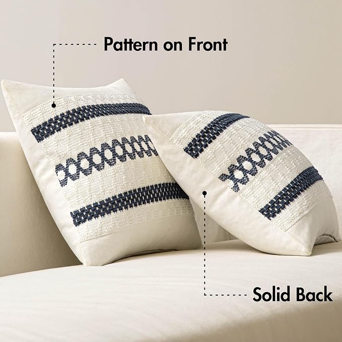 MIULEE Set of 2 Navy Blue Boho Decorative Pillow Covers 18x18 Inch | Farmhouse - Image 6