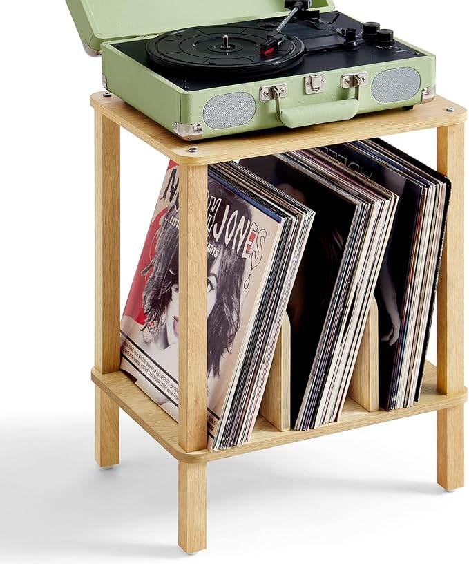 LELELINKY 2-Tier Bamboo Record Player Stand by LELELINKY