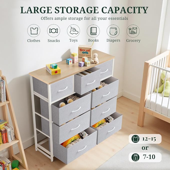 9-Drawer Dresser for Bedroom, Anti-Tip Tall Storage Organizer Chest of Drawers - Image 5