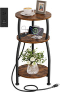 Round Side Table with Power Outlet & USB Ports, 3-Tier End Table with Storage by designyourhome