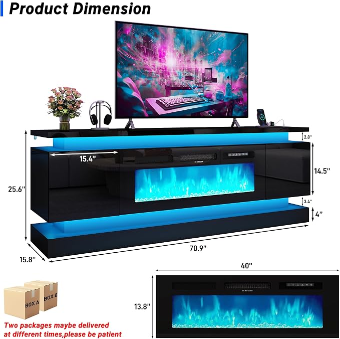 chartustriable 71IN LED TV Stands w/40 inch Fireplace Power Outlet - Image 2
