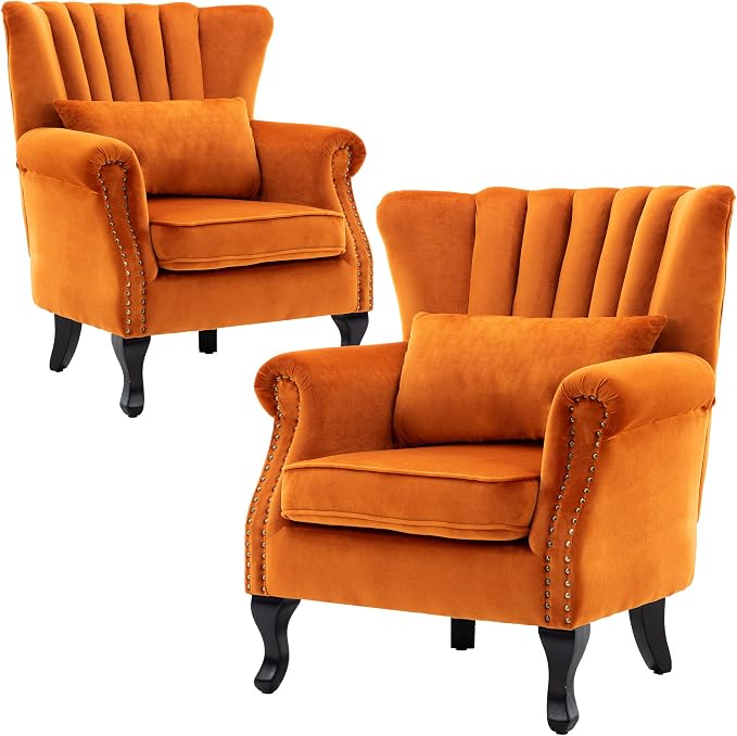 Velvet Accent Chairs Set of 2 by DMFurniture