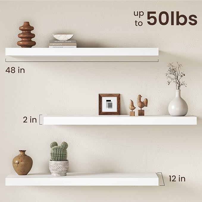 White Floating Shelves 48Inch Long, 12 Inch Deep Floating Shelves - Image 2