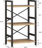 Homeiju Bookshelf, 3 Tier Industrial Bookcase, Metal Small Bookcase, Rustic - Image 3