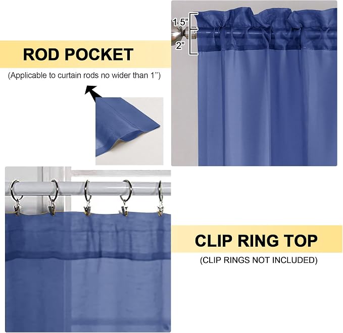 Royal Blue Sheer Curtains 84 Inches Long 2 Panels - Image 2
