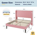 Allewie Queen Size Velvet Bed Frame/Vertical Channel Tufted Wingback - Image 2