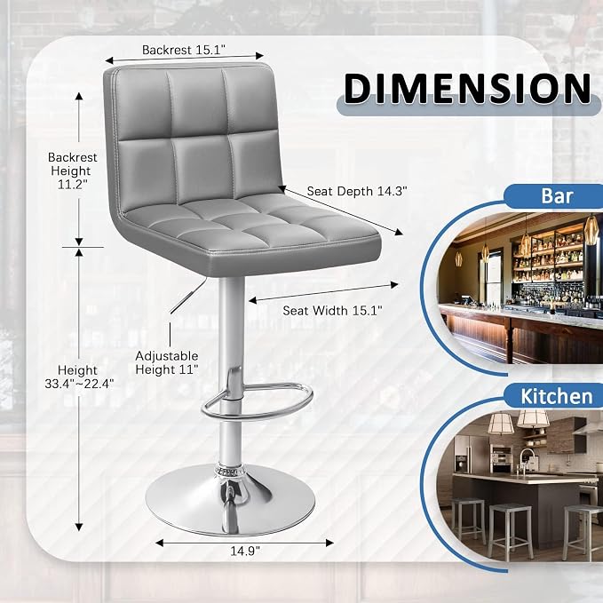 Homall Bar Stools Modern PU Leather Adjustable Swivel Barstools, Armless - Image 3