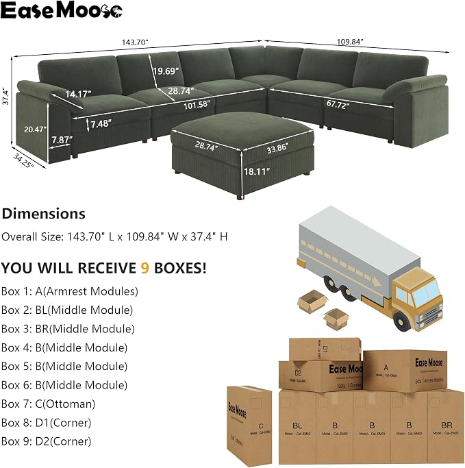 EASE MOOSE Oversized Sectional Modular Sofa, Large U Shape Sectional Couch Wide - Image 2