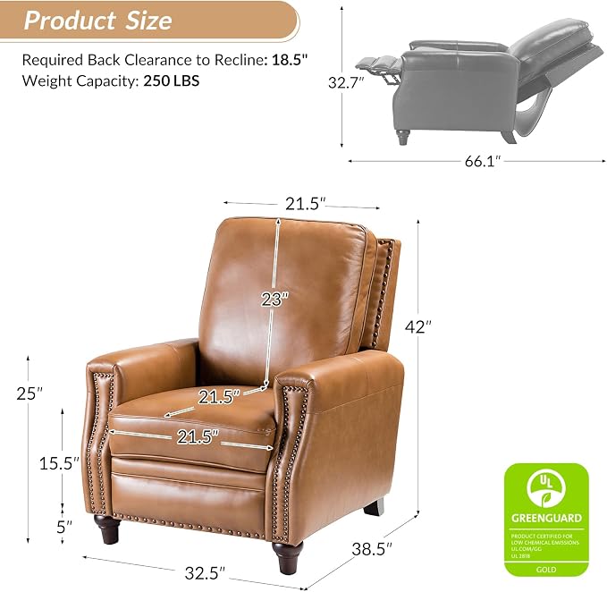 HULALA HOME Genuine Leather Manual Recliner Chairs Set of 2 - Image 2