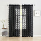 YJ YANJUN Vintage Lace Curtains 84 Inches Long-Victorian Floral Pattern Black - Image 3