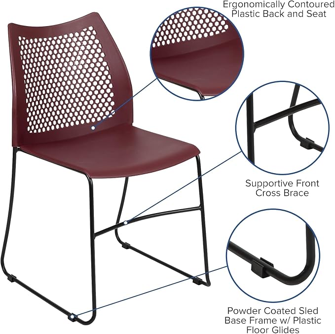 Flash Furniture HERCULES Series 661 lb. Capacity Burgundy Stack Chair - Image 4