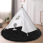 Faux Fur Black Round Rug 4ft for Bedroom, Plush Shaggy Circular Rug for Nursery - Image 6