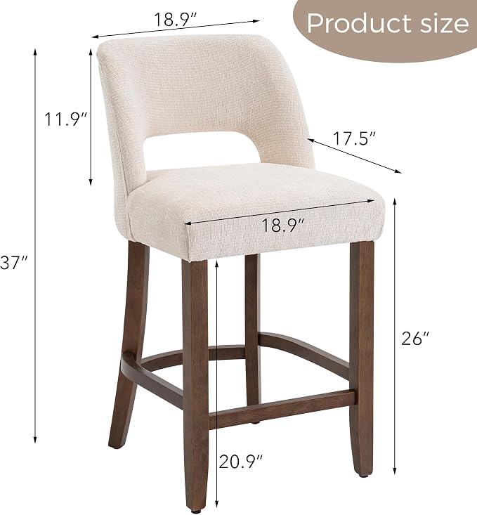 VKNOW Bar Stools Set of 4, Upholstered Counter Height Bar Stools, Modern - Image 2