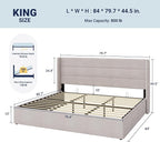 Allewie King Size Lift Up Storage Bed, Modern Wingback Headboard, Hydraulic - Image 2
