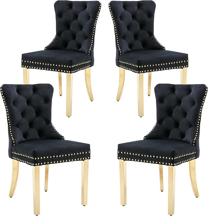 KCC Velvet Dining Chairs Set of 4, Upholstered High-end Tufted Dining Chair by KCC