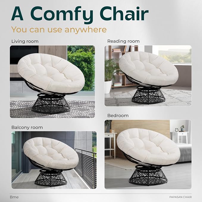 Bme 40" Ergonomic Wicker Papasan Chair - Image 5