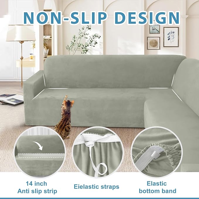 HDCAXKJ Corner Sectional Couch Covers Velvet Stretch L Shape Sofa Cover Soft - Image 4