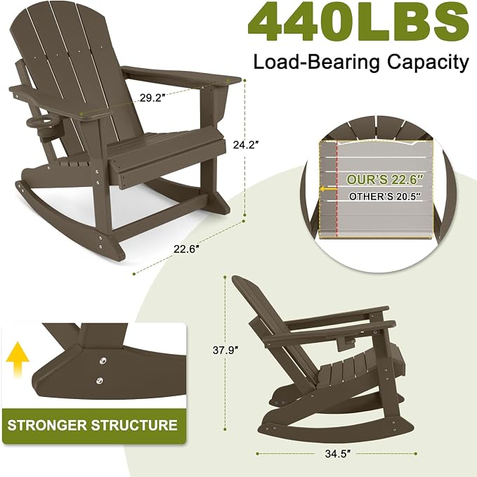 Outdoor Rocking Chairs Set of 4, HDPE Poly All-Weather Patio Rocking Chairs - Image 3