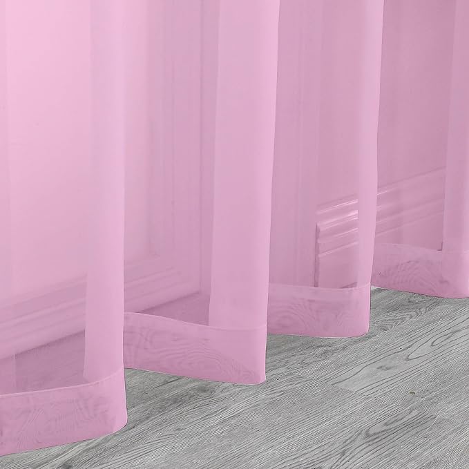 Chyhomenyc Pink Sheer Curtains 45 Inch Long 2 Panels, Light Filtering Rod - Image 8