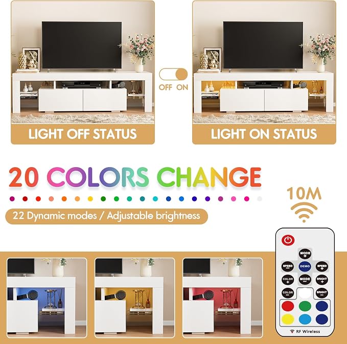 JUMMICO TV Stand with LED Lights, Modern Entertainment Center Media and Open - Image 5