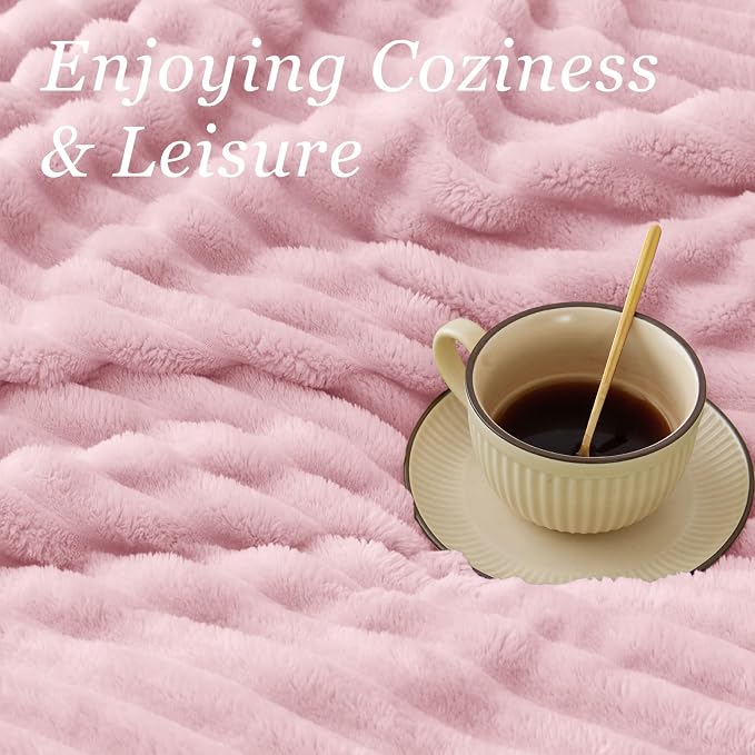 BEDELITE Striped Fleece Throw Blanket, Cherry Blossom, Soft Cozy, Lightweight - Image 4