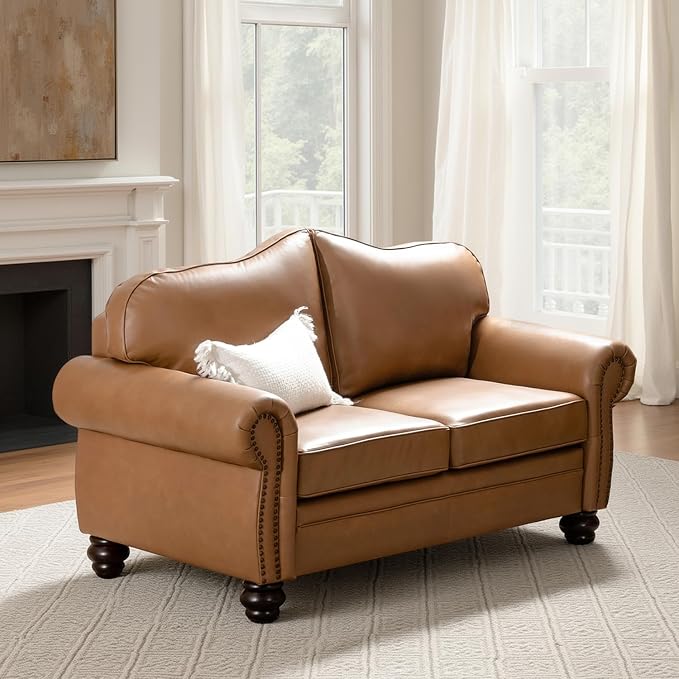 60" Wide Genuine Leather Chesterfield Loveseat, 2 Seat Leather Sofa - Image 3