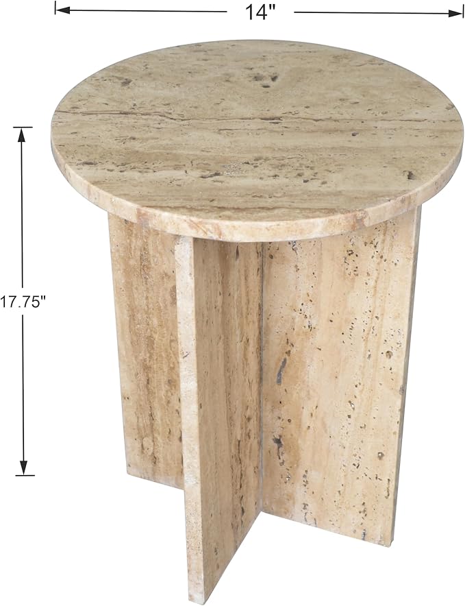 JONATHAN Y Javier Solid Travertine Marble End Table, 14-inch Round Modern - Image 2