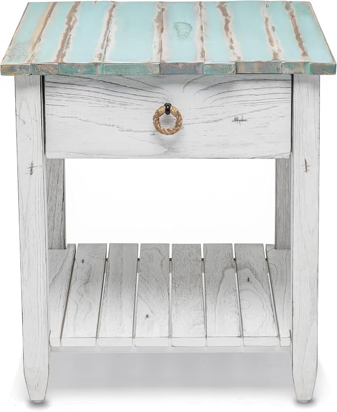 Sea Winds Trading Picket Fence End Table Distressed Bleu White Finish - Image 3