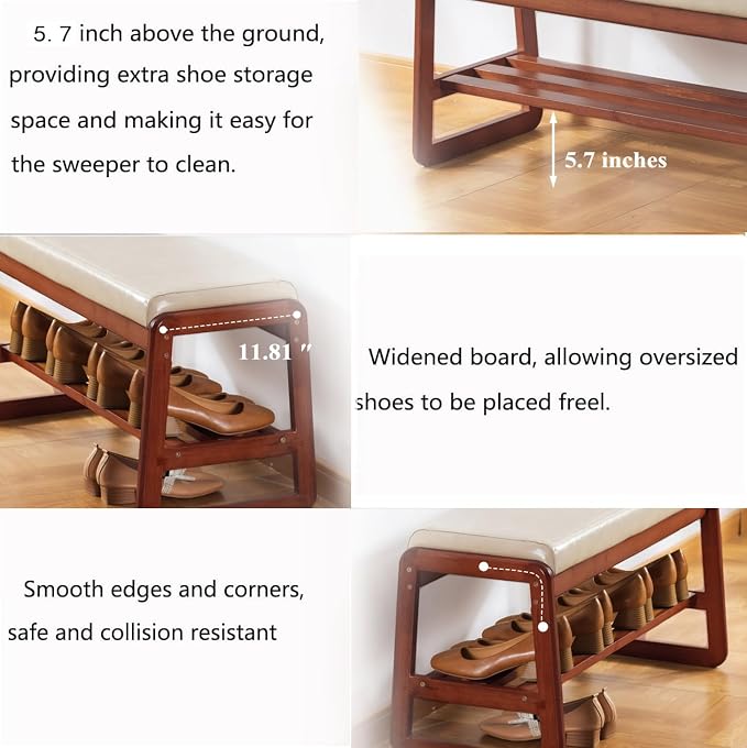 SOBIBO Solid Wood Shoe Bench, 2-Tier Wooden Entryway Bench, Modern Shoe Rack - Image 4