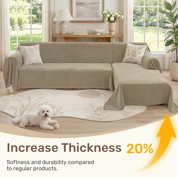 2 Pieces Sectional Couch Covers L Shaped Cover XXL Quicksand | Thick Washable - Image 3