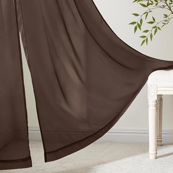 MIULEE Chocolate Sheer Curtains 63 Inches Long 4 Panels 42 x 63 Inches | Light - Image 6