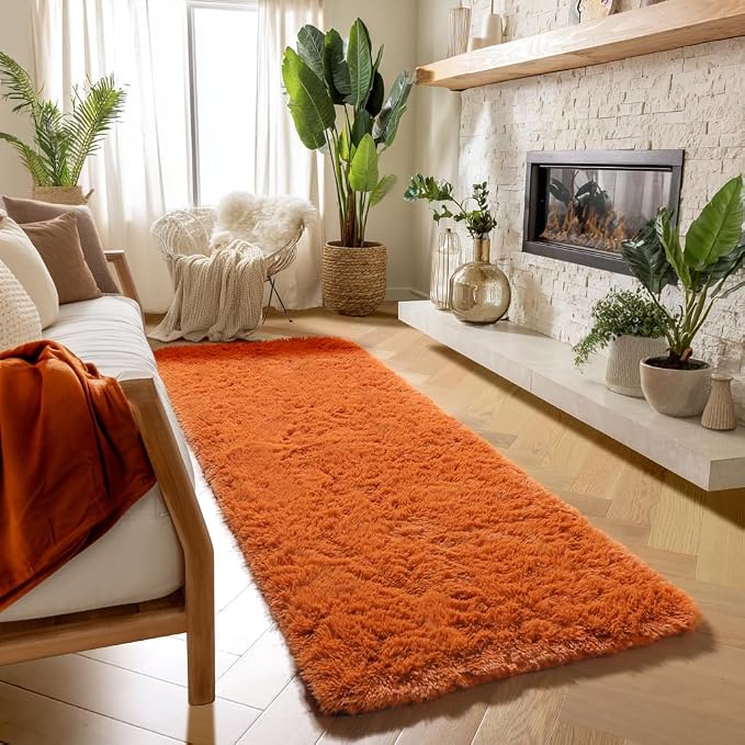 Amdrebio Burnt Orange Fall Shag Runner Area Rug 2x6 - Image 3