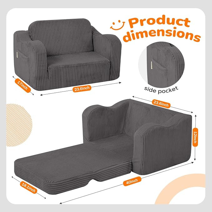MeMoreCool Toddler Chair Comfy for 1-3 Years Old, Corduroy Kids Couch Bed Fold - Image 3