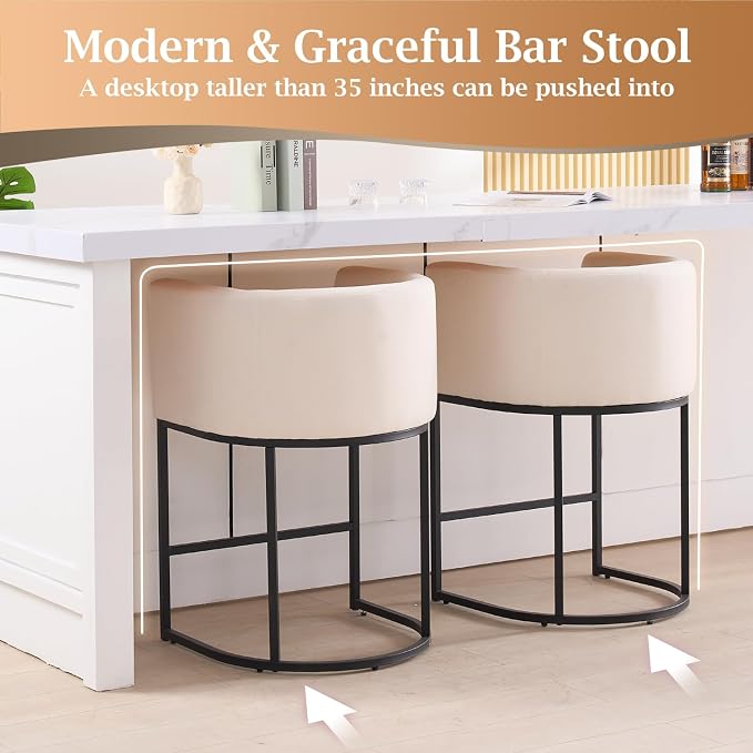ClinQ 26" H Counter Height Bar Stools Set of 3, Modern Barrel Counter Stools - Image 4