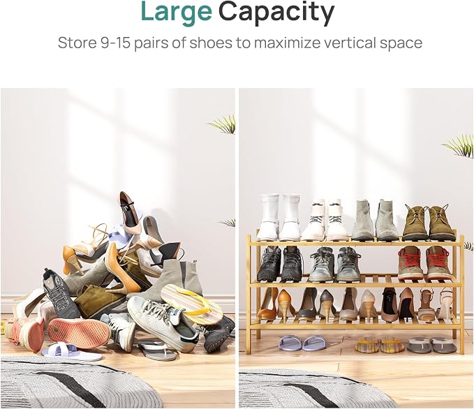 viewcare 3-Tier Long Shoe Rack, Bamboo Wood Shoe Rack - Image 5