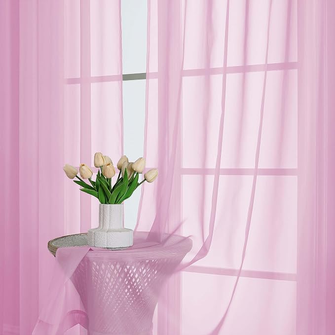 Sheer Pink Curtains, Sheer Curtains 63 inch Length 2 Panels Set, Rod Pocket - Image 6