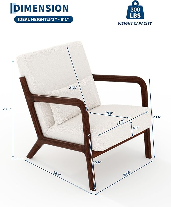 Garvee Mid-Century Accent Chair Set of 2, Sherpa Upholstery, Cozy Reading Chair - Image 2