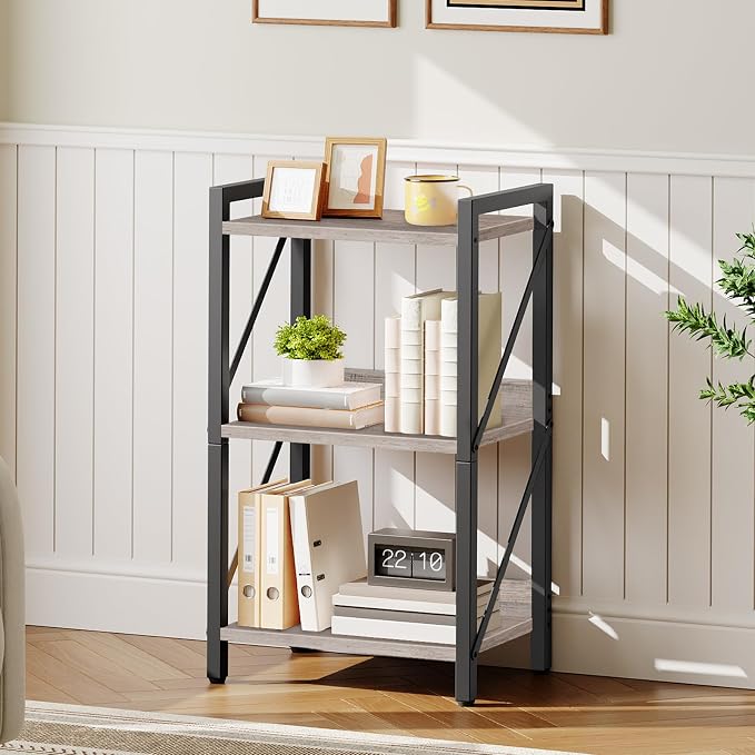 HOOBRO Bookshelf, 3-Tier Industrial Bookcase, Book Shelf Storage Organizer - Image 2
