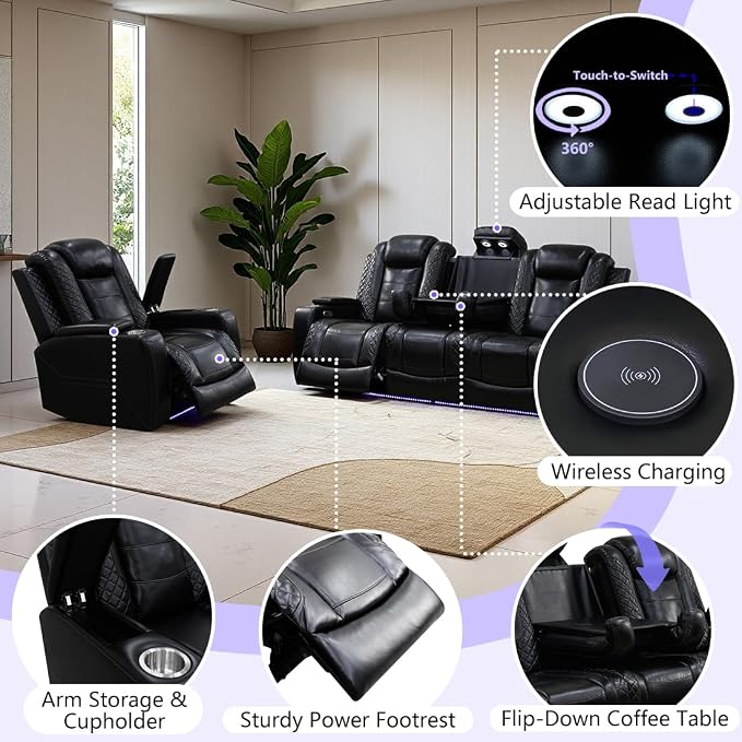 Leather Power Recliner Sofa Set - Image 5