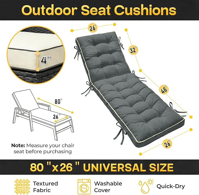 2 Pack 80x26 Inch Folding Chaise Lounge Cushion Quick Dry - Image 7