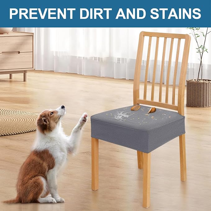 Smiry Waterproof Seat Covers for Dining Room Chairs Set of 4, Stretch Jacquard - Image 6