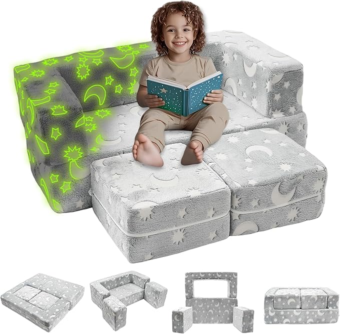 Kids Couch, Dark Grey | Glow-in-The-Dark, Chair Seat, Playroom Furniture by Unknown