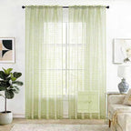 SpaceDresser Check Sheer Curtains 90 Inches 2 Panels Set, Rod Pocket Plaid by SpaceDresser