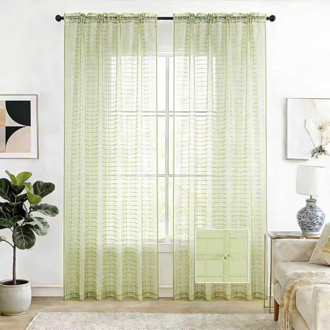 SpaceDresser Check Sheer Curtains 72 Inches 2 Panels Set, Rod Pocket Plaid by SpaceDresser