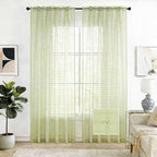 SpaceDresser Check Sheer Curtains 108 Inches 2 Panels Set, Rod Pocket Plaid by SpaceDresser